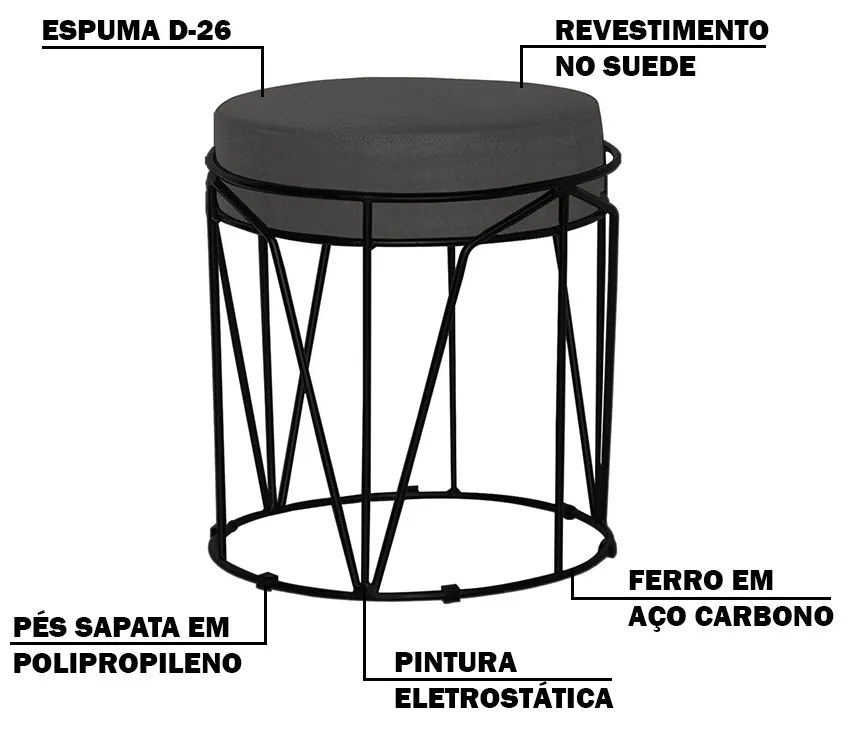 Puff Decorativo Sala de Estar Base Preto Chloe Suede Cinza G41 - Gran Belo