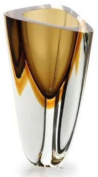 Vaso Triangular nº 3 Bicolor Fumê com Âmbar Murano Cristais Cadoro