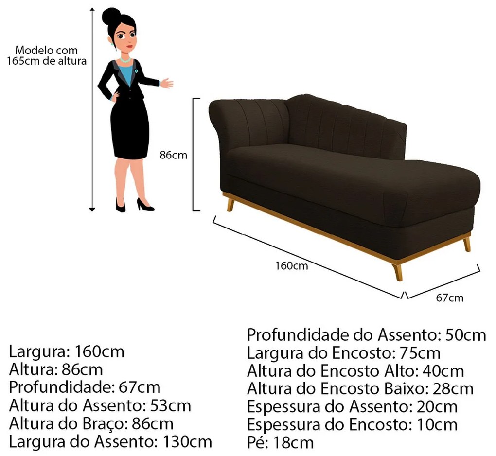 Recamier Vanessa 160cm Lado Esquerdo Corano Marrom - ADJ Decor