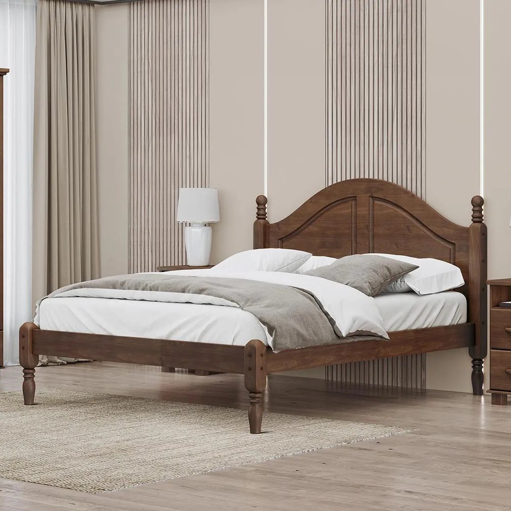 Cama de Casal Pés Toneados Madeira Maciça Naipe Café G74 - Gran Belo