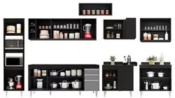 Armário de Cozinha Modulada de Canto 9 Peças CP04 Balcão Preto/Cinza -