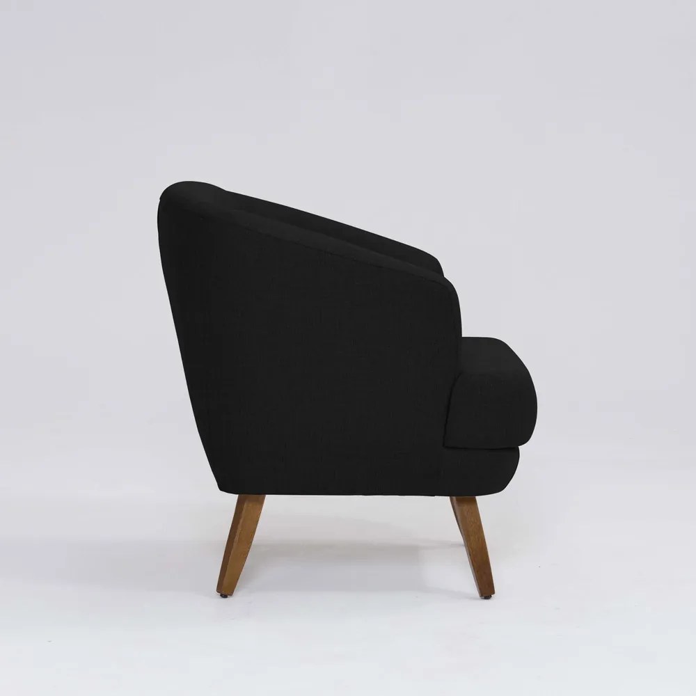 Poltrona Decorativa Milão D07 Pés Madeira Linho Preto - D'Rossi
