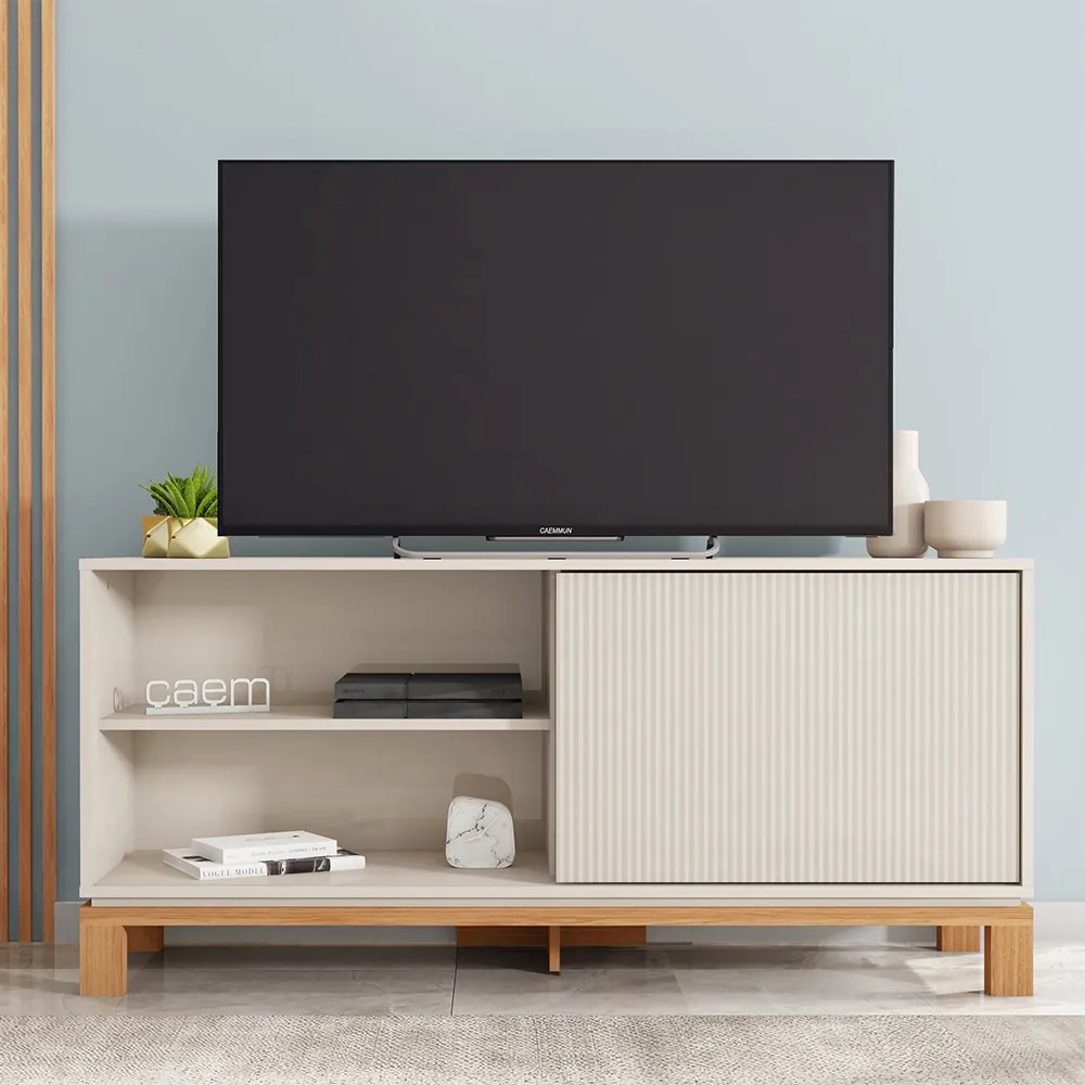 Rack Bancada Tv Para Sala de Estar 136cm Visari C01 - D'Rossi - Off White/Freijó