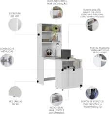Estante Escrivaninha Para Escritório Home Office Salt Branco Z06 - Mpo
