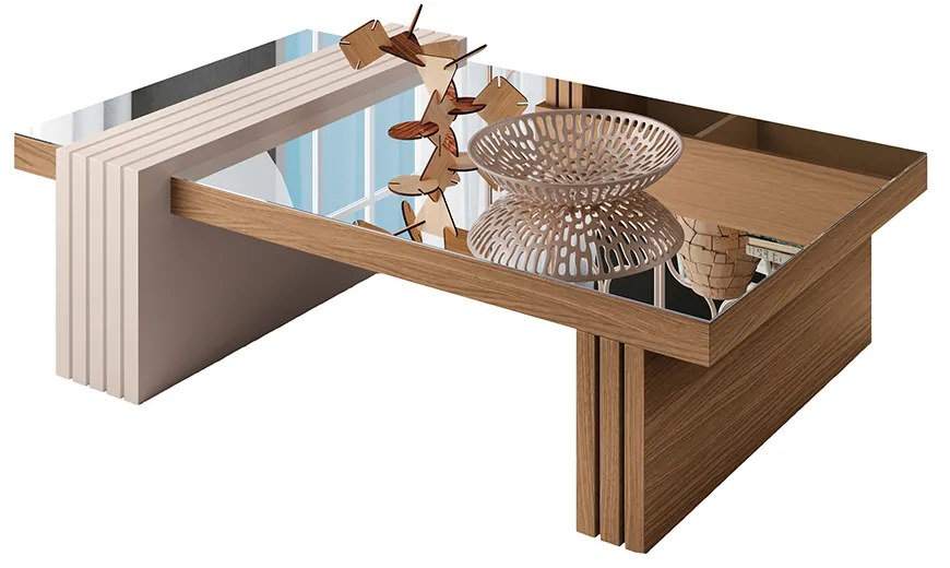 Mesa de Centro com Espelho Riad Decorativa Sala de Estar Freijó/Off White G26 - Gran Belo