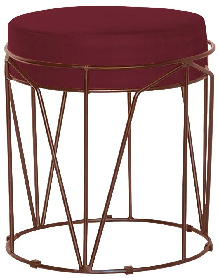 Puff Decorativo Sala de Estar Base Bronze Chloe Suede Bordô G41 - Gran Belo