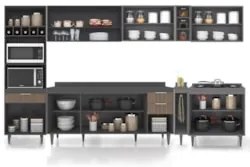 Armário de Cozinha Com Tampo CP07 340cm Pérola Grafite/Freijó Z34 - Mp