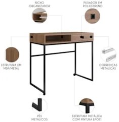 Mesa Escrivaninha Industrial 90cm 1 Gaveta Ivis Mel Z54 - Mpozenat