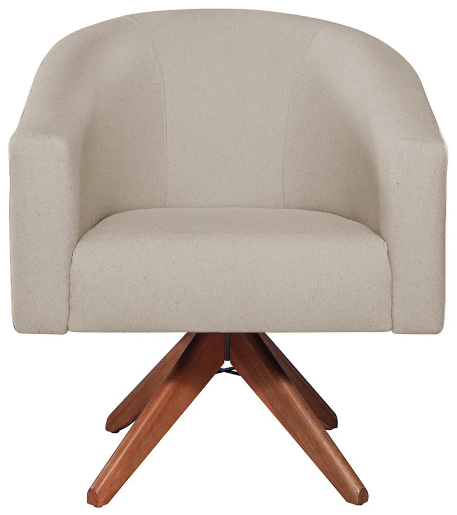 kit 02 Poltronas Luiza Base Giratória de Madeira Linho Bege - ADJ Decor