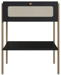 Mesa de Cabeceira Com 1 Gaveta Pé Metal Arlo A10 Nero/Dourado - Mpozen