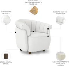 Sofá 2 Lugares 150cm e Poltrona Lykan Boucle Cru Z32        - Mpozenat