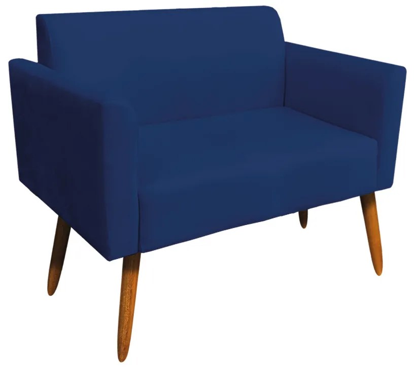 Kit 01 Namoradeira 02 Lugares e 02 Poltronas Marisa Suede Azul Marinho Base Giratória Madeira MA30 D'Rossi