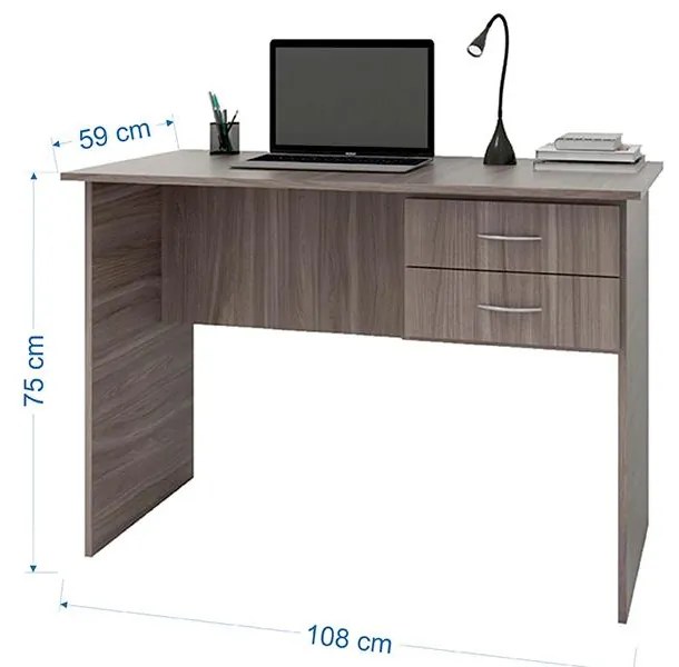 Mesa Escrivaninha Escritório Home 2 Gavetas Cinza Carvalho