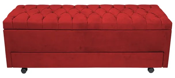 Calçadeira Baú com Sapateira King 193cm Paris Capitonê Suede Vermelho - Sheep Estofados - Vermelho