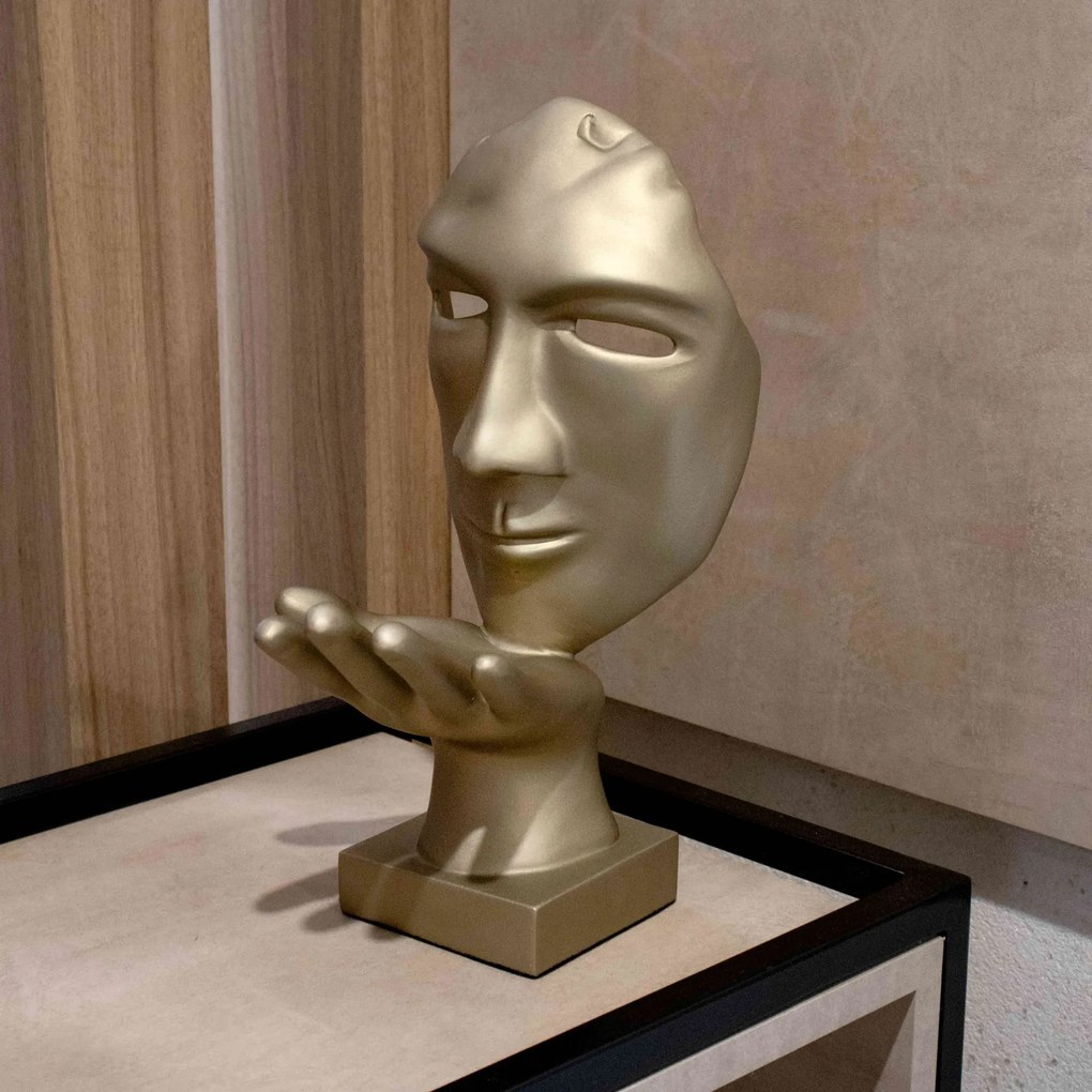 Máscara Decorativa Sopro Em Cerâmica Ouro Velho Fosco 35x16x20 Cm - D'Rossi
