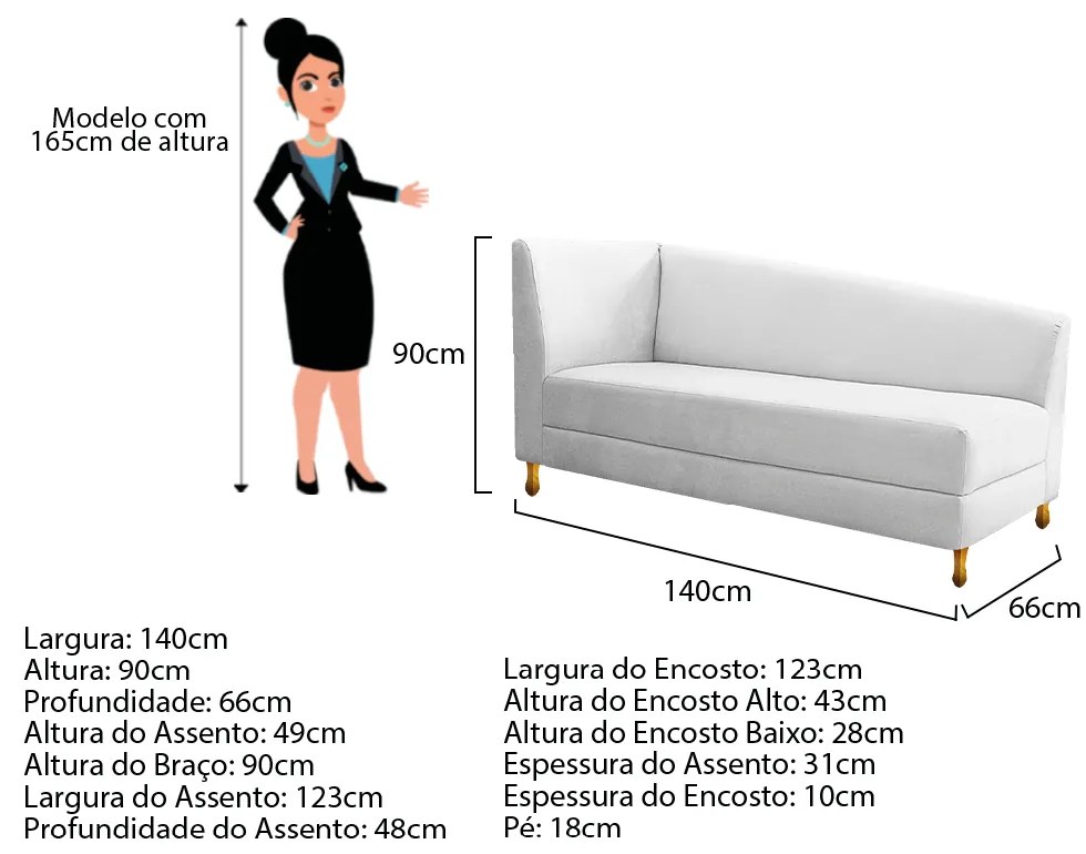 Recamier Valéria 140cm Lado Esquerdo Suede Branco - ADJ Decor