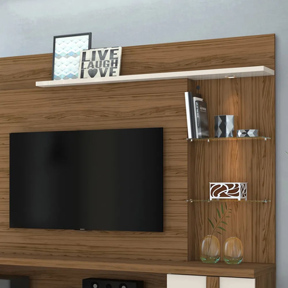 Estante de TV 55 Pol 182cm com Pé para Sala Elaris M20 - D'Rossi - Naturale e Off White