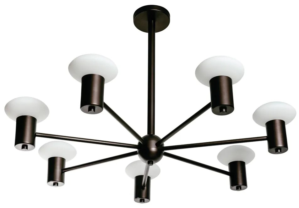 Pendente Sakai Ø92,5X55Cm 7Xg9 Vidro Disco Asteroide / Haste Fixa | Us... (AZO-F / CB-V - Azul Oceano Fosco / Cobre Escovado, FOSCO)