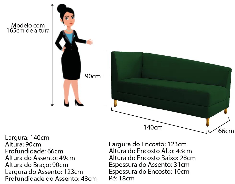 Recamier Valéria 140cm Lado Esquerdo Suede Verde - ADJ Decor