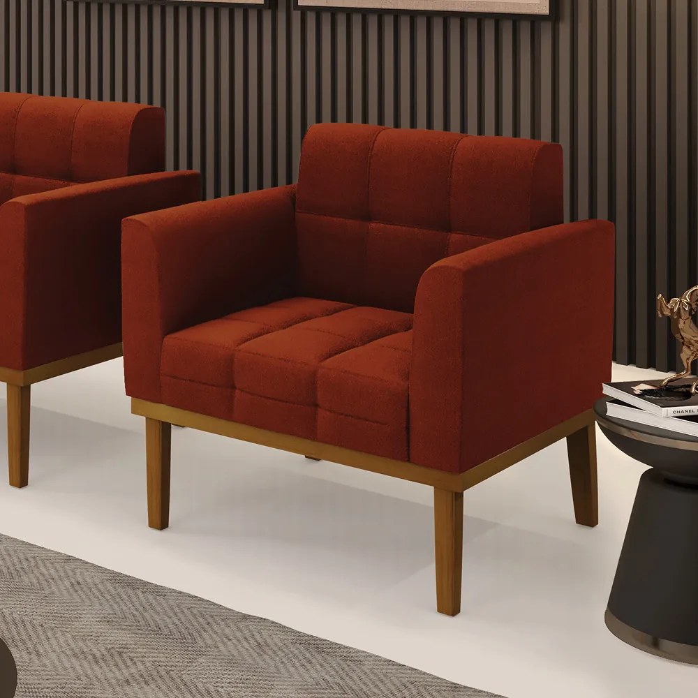 Poltrona Sala Decorativa Elisa Base de Madeira Castanho Bouclê D03 - D'Rossi - Terra