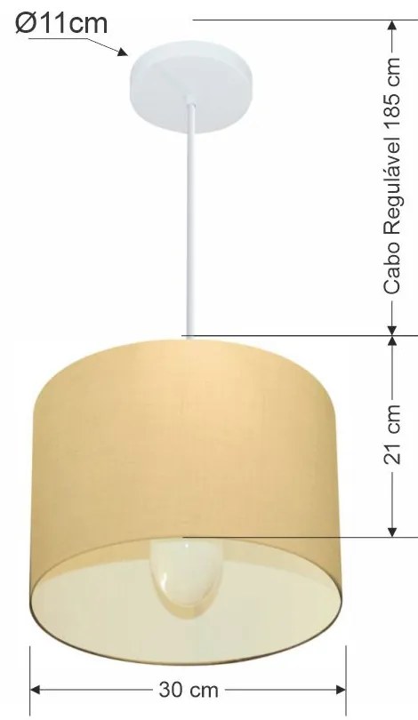 Lustre Pendente Cilíndrico Md-4054 Cúpula em Tecido 30x21cm Algodão Crú - Bivolt