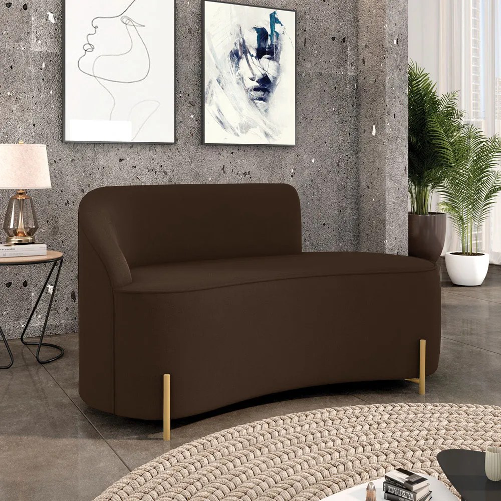 Sofá 2 Lugares Orgânico 140cm Pé Dourado Morgan Suede D03 - D'Rossi - Marrom