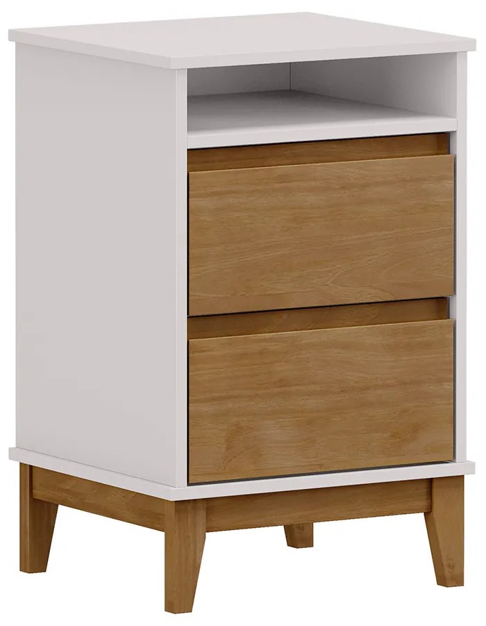 Mesa de Cabeceira Decorativa Every Madeira 2 Gavetas OffWhite/Freijó G74 - Gran Belo