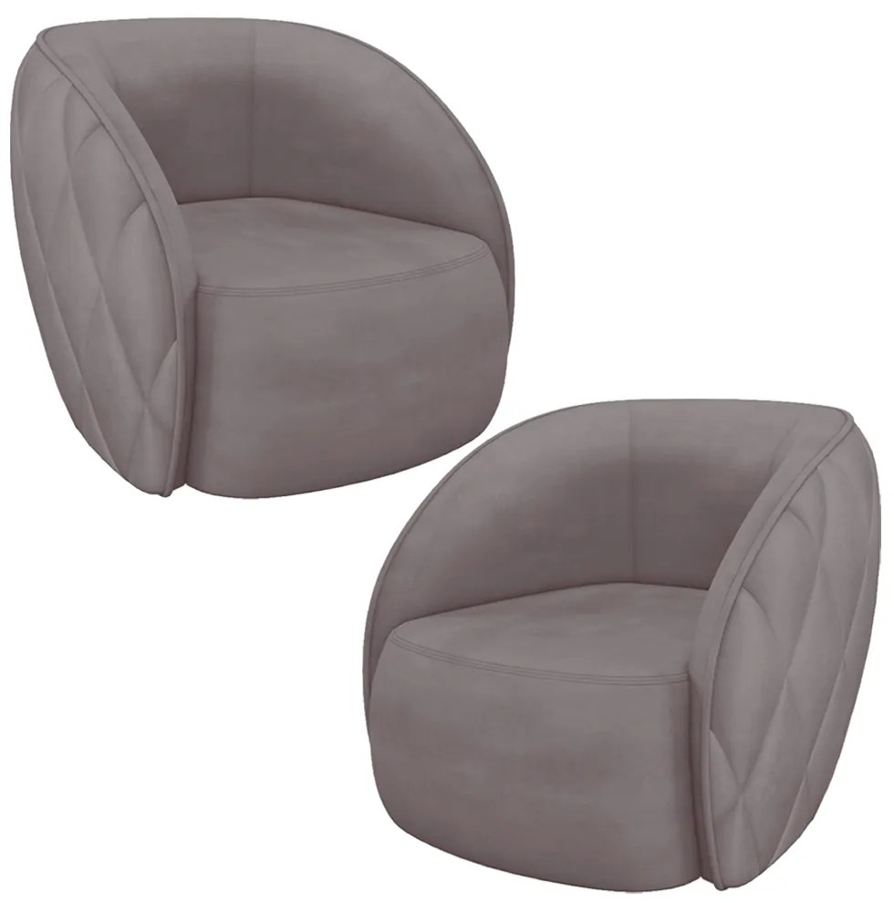 Kit 2 Poltronas Decorativas Clarke Veludo Rosê G45 - Gran Belo