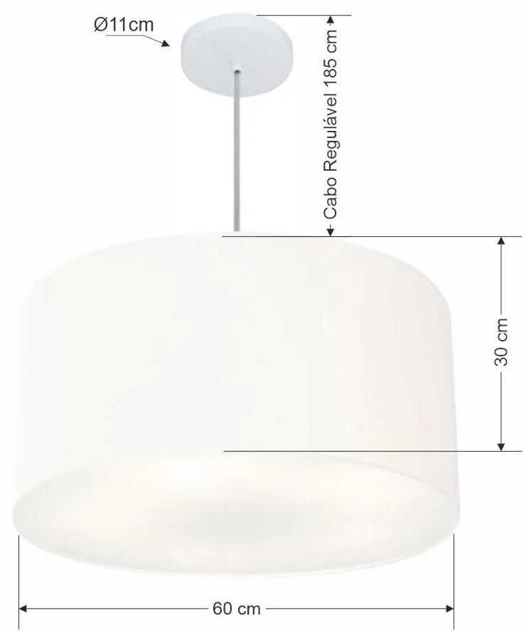 Lustre Pendente Cilíndrico Md-4080 Cúpula em Tecido 60x30cm Branco - Bivolt