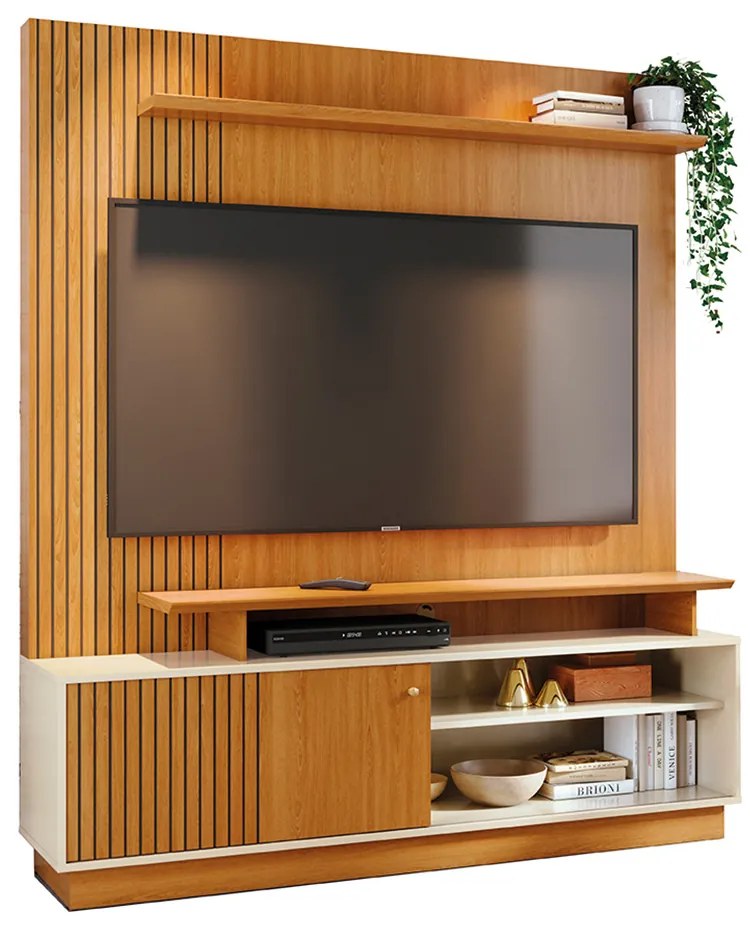 Estante de TV 65 Pol 160cm Sala de Estar Quirel M20 - D'Rossi - Cinamomo e Off White