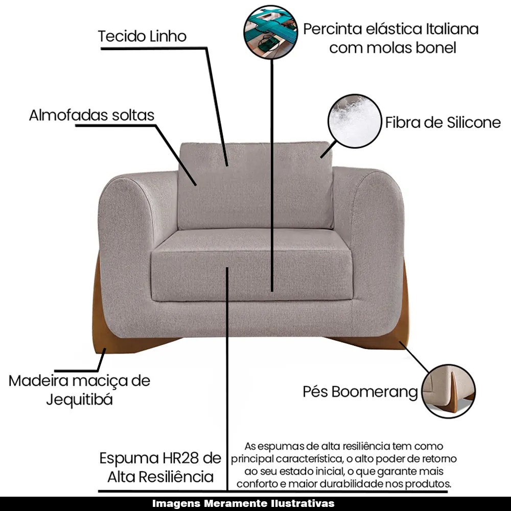 Kit 2 Poltronas Decorativas Pés em Madeira Buzz Linho Areia Rústico G63 - Gran Belo