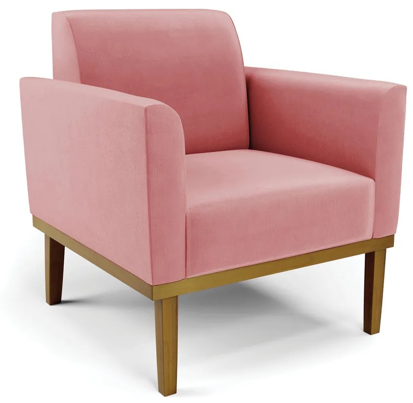 Poltrona Decorativa Isabella Pés Fixo em Madeira Castanho Suede Rose G19 - Gran Belo