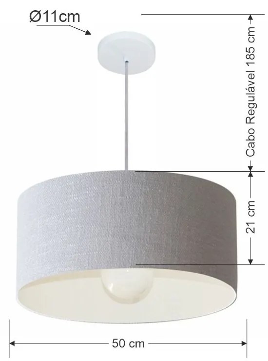 Lustre Pendente Cilíndrico 4052 Cúpula em Tecido 50x21cm Rustico Cinza - Bivolt