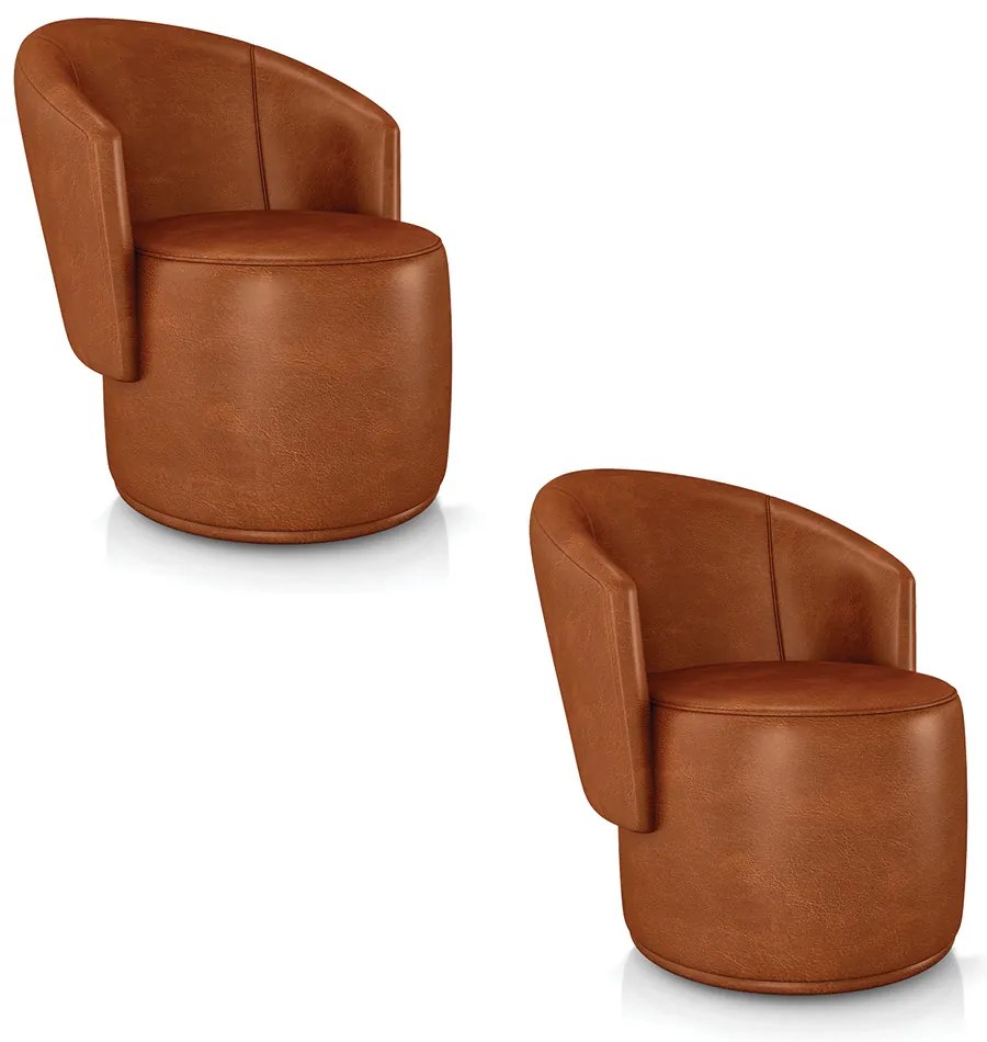 Poltrona Decorativa Orgânica Fixa para Sala Kit 2 Malu Sintético PU M11 - D'Rossi - Nozes