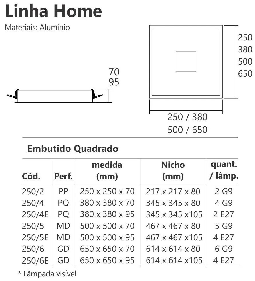 Luminária De Embutir Home Quadrado Mini Bulbo 4Xe27 50X50Cm Metal | Us... (BT - Branco Texturizado + BR-F - Branco Fosco)