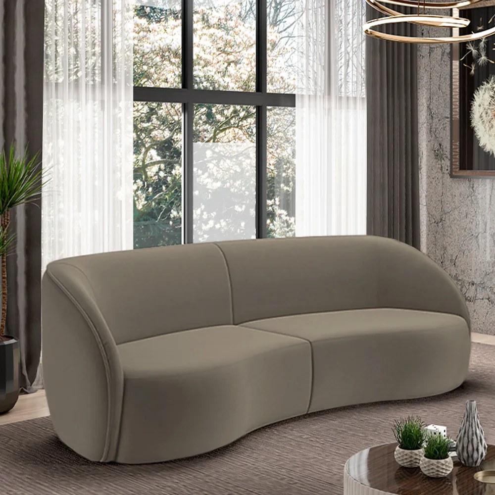 Sofá Decorativo Sala de Estar Bipartido 288cm Clarke Veludo Castor G45 - Gran Belo