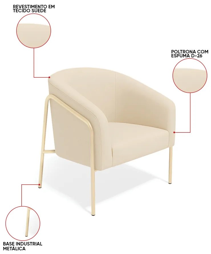 Poltrona Sala Industrial Alta Champanhe Stella Suede D03 - D'Rossi - Bege
