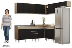 Armário de Cozinha Modulado de Canto 7 Peças CP21 com Pia Inox Castanh