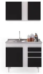 Armário Aéreo Indiana e Balcão Gabinete 100cm com Pia Inox Luziania Br