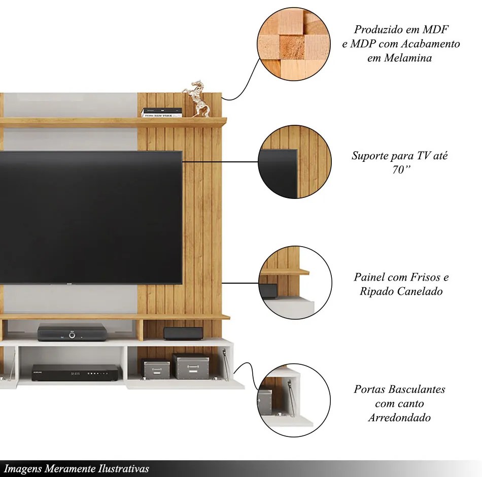Painel Suspenso Ripado Decorativo Vilgax TV 65" Portas Basculantes Bali/Cedro G18 - Gran Belo