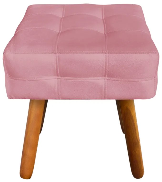 Puff Banqueta Decorativo Pé Palito de Madeira Elisa Suede Rosê D03 - D'Rossi