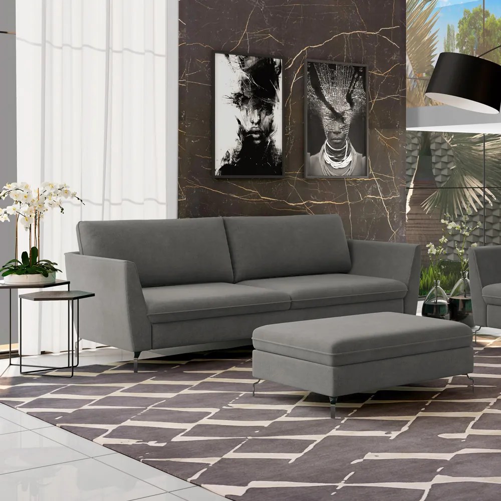 Sofá Decorativo Sala de Estar 190cm Olívia Suede Grafite G52 - Gran Belo