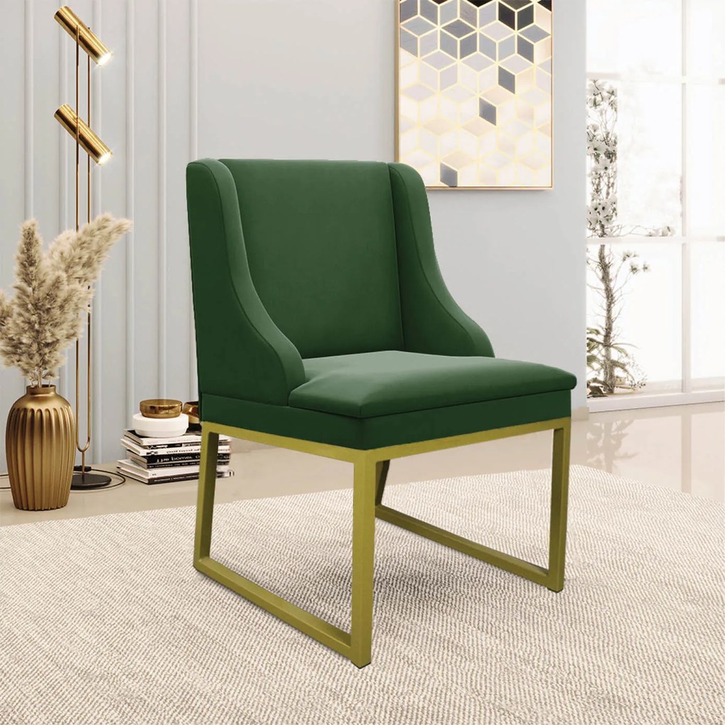 Cadeira Sala de Jantar Industrial Dourado Kit 6 Liz Suede D03 - D'Rossi - Verde