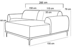 Sofá 265cm 4 Lugares com Chaise Direito Pés Gold Molino C-304 Veludo A