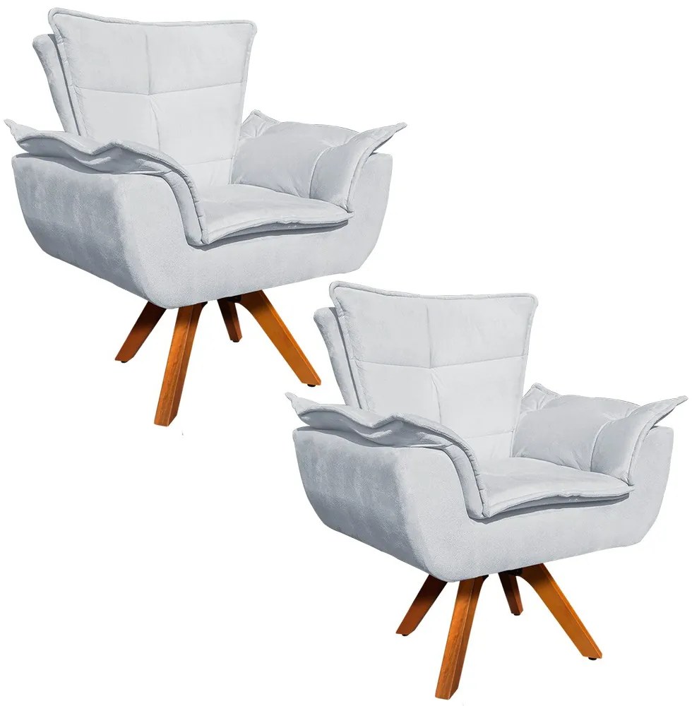 Poltrona Sala de Estar Giratória MM30 Kit 2 Opalla Suede D03 - D'Rossi - Cinza