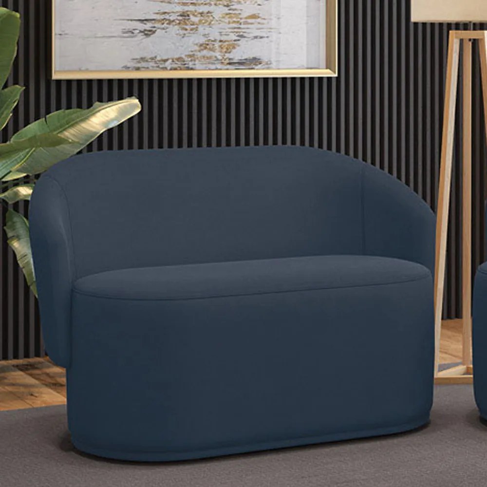 Sofá 2 Lugares Namoradeira Orgânica para Sala Malu Suede M11 - D'Rossi - Azul Marinho