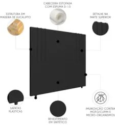 Cabeceira Cama Box Queen 160cm Estofada Rama Sintético Preto Z04 - Mpo