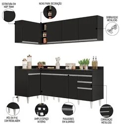 Armário de Cozinha Modulado de Canto Direito 4 Peças CP41 Balcão com T