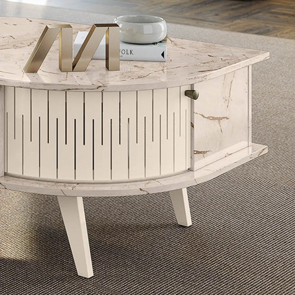 Mesa de Centro Para Sala com 2 Portas Narvelli M20 - D'Rossi - Calacata e Off White