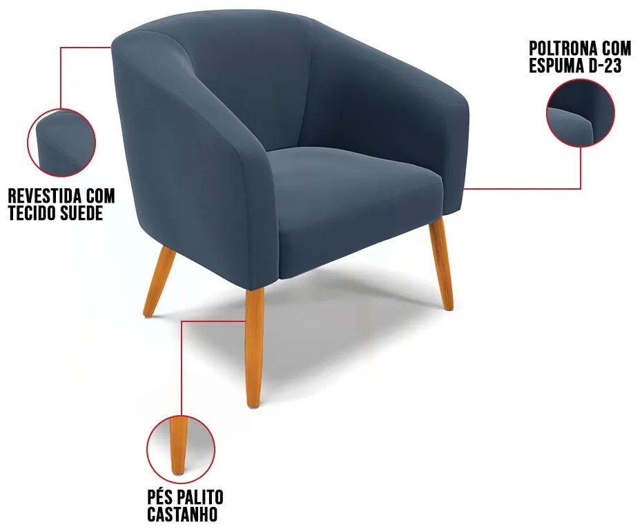Cadeira Sala de Jantar Pé Palito Castanho Stella Suede D03 - D'Rossi - Azul Marinho